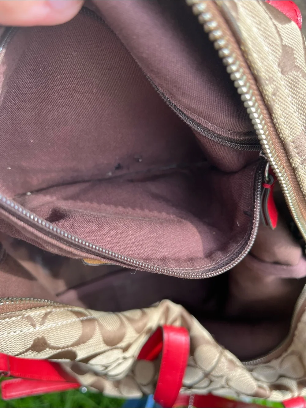 Coach Beige Signature Canvas and Red Leather Drawstring Shoulder Bag